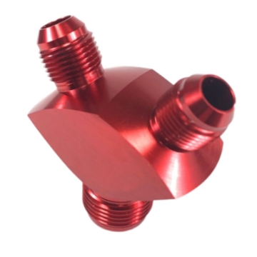 12AN Male to 2x 8AN Male Aluminum 3-Way Y Block Fitting Adapter Red