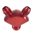 12AN Male to 2x 8AN Male Aluminum 3-Way Y Block Fitting Adapter Red