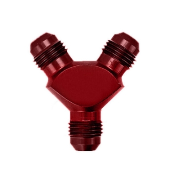 6AN x 6AN x 6AN Male Red Aluminum Oil Fuel Fluid Y Block Flare Fitting