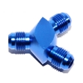 AN6 6-AN Male to 2X AN6 6-AN Male 3-Way Y-Block Aluminum Fitting Adapter Blue