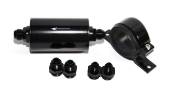 Picture of AN6 AN8 AN10 Inline 50 Micron High Flow Fuel Filter w/reusable SS Filter Black