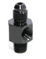 Picture of (one) Black AN4 Male to 1/8NPT Male Straight Flare Fitting w/1/8NPT Gauge Port