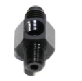 Picture of (one) Black AN4 Male to 1/8NPT Male Straight Flare Fitting w/1/8NPT Gauge Port